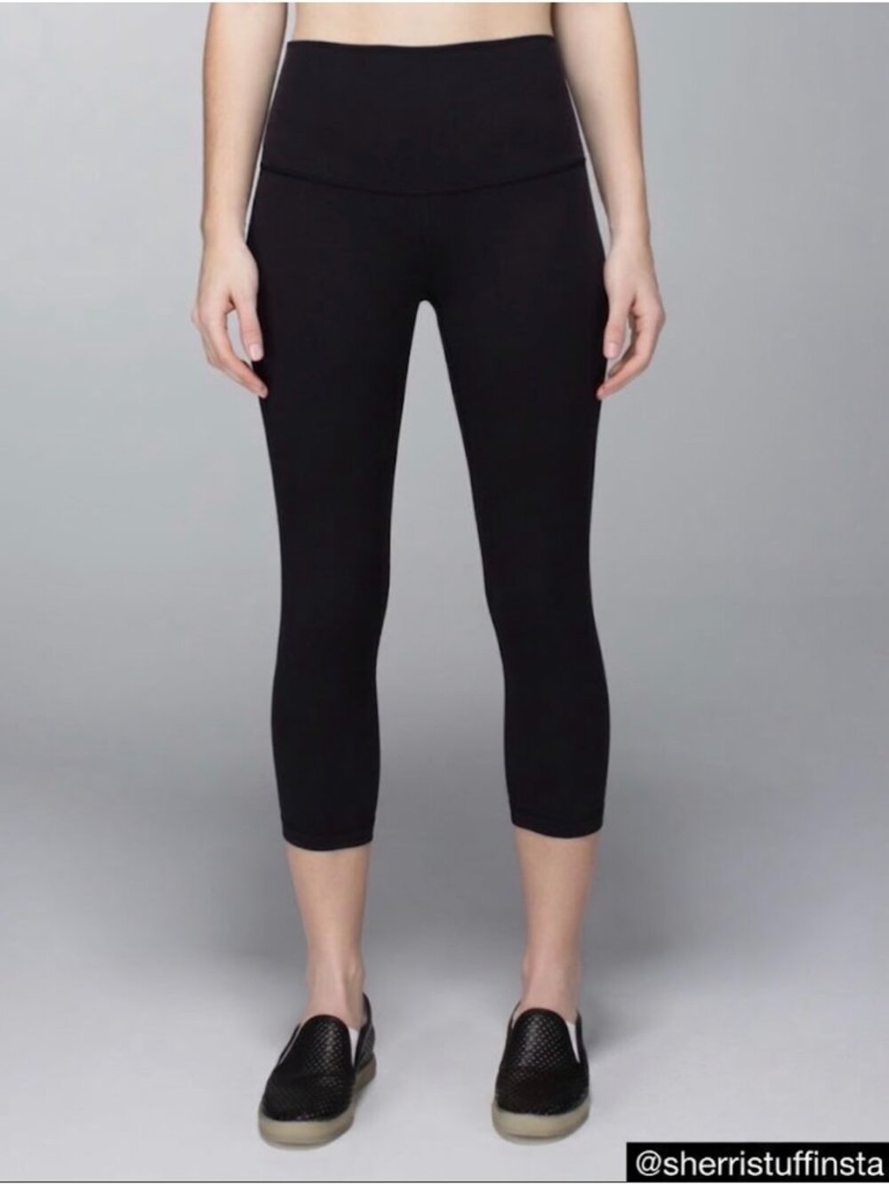 Lululemon Wunder Under Crop 21" Roll Down Luon Black Yoga Leggings Size 4